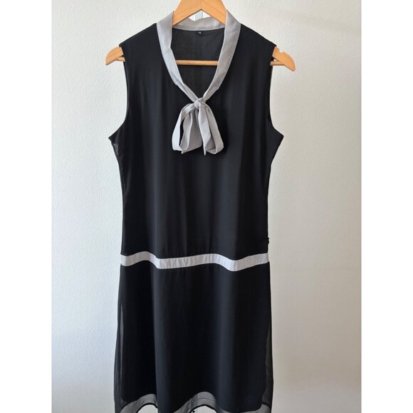 Bow Tie Dress Medium Dark Coquette Sheer Hem Sleeveless Retro Mod Parisian Style - Picture 10 of 11